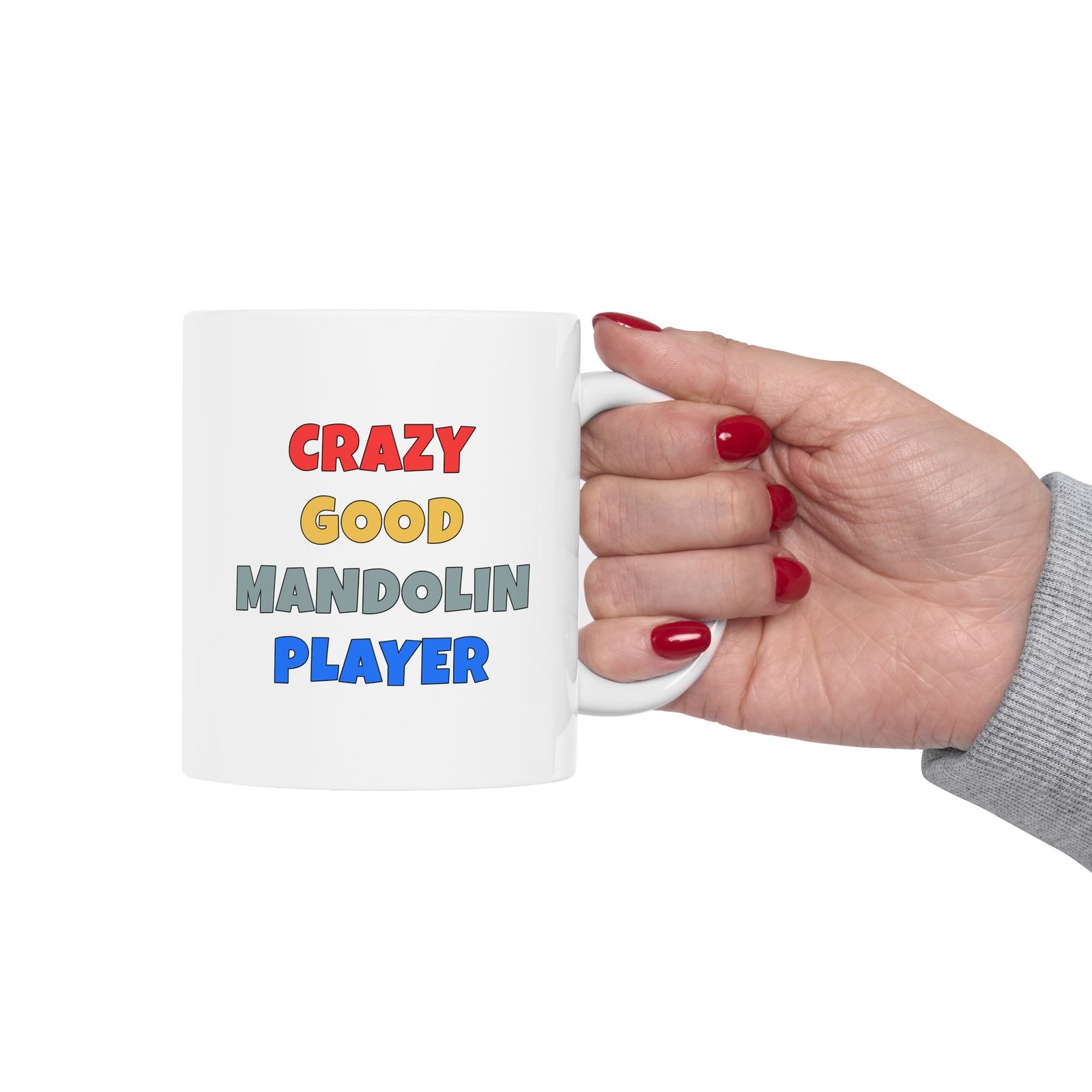 CRAZY GOOD MANDOLIN PLAYER mug — colorful lettering coffee cup gift for musicians