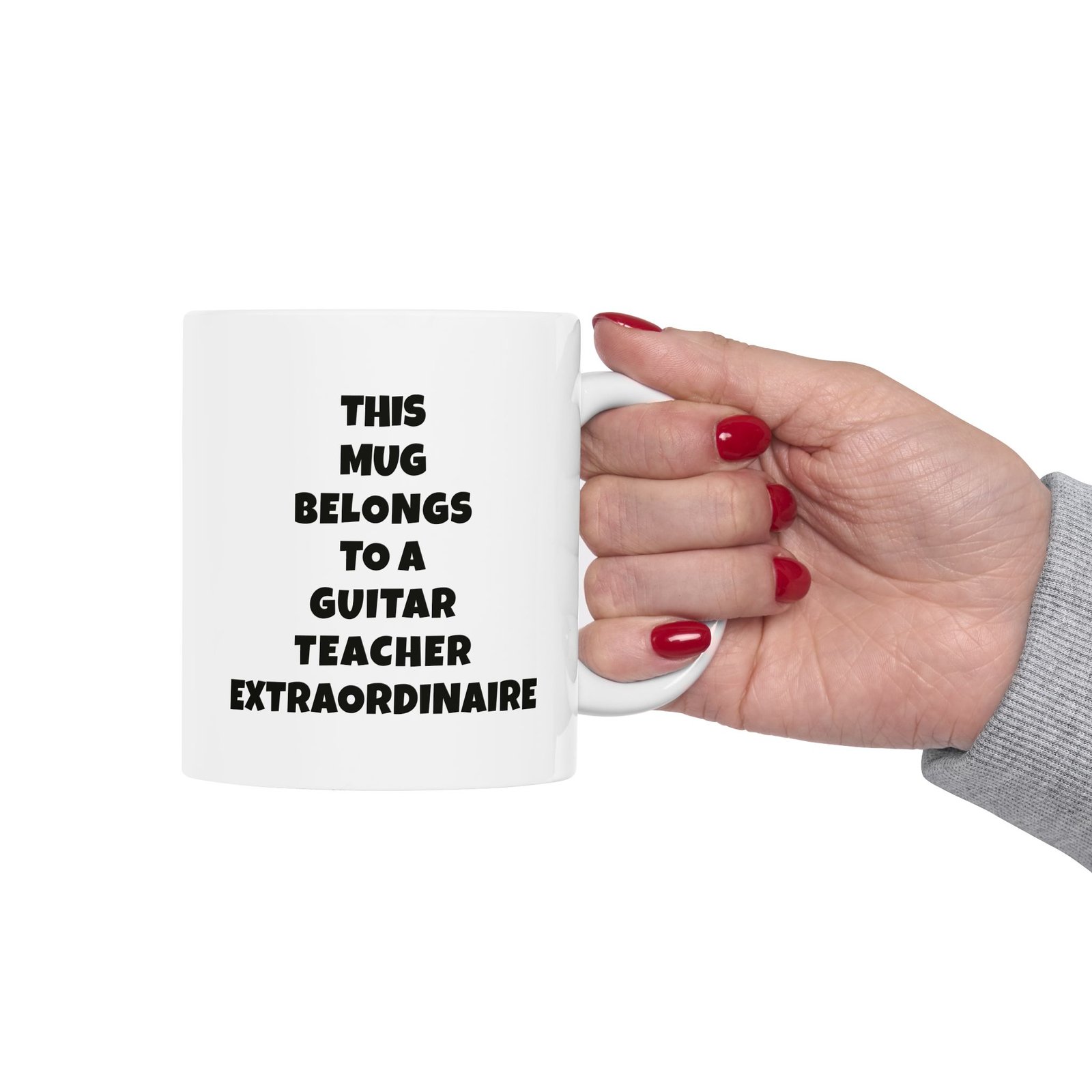 THIS MUG BELONGS TO A GUITAR TEACHER EXTRAORDINAIRE Mug | Funny Guitar Gift | Coffee Cup for Music Lovers – Black Text - Image 2