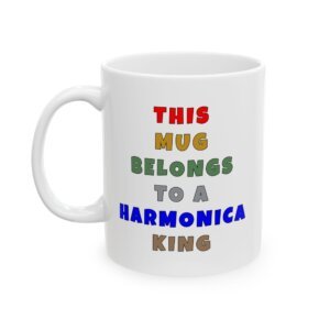THIS MUG BELONGS TO A HARMONICA KING mug — colorful lettering coffee cup gift for musicians