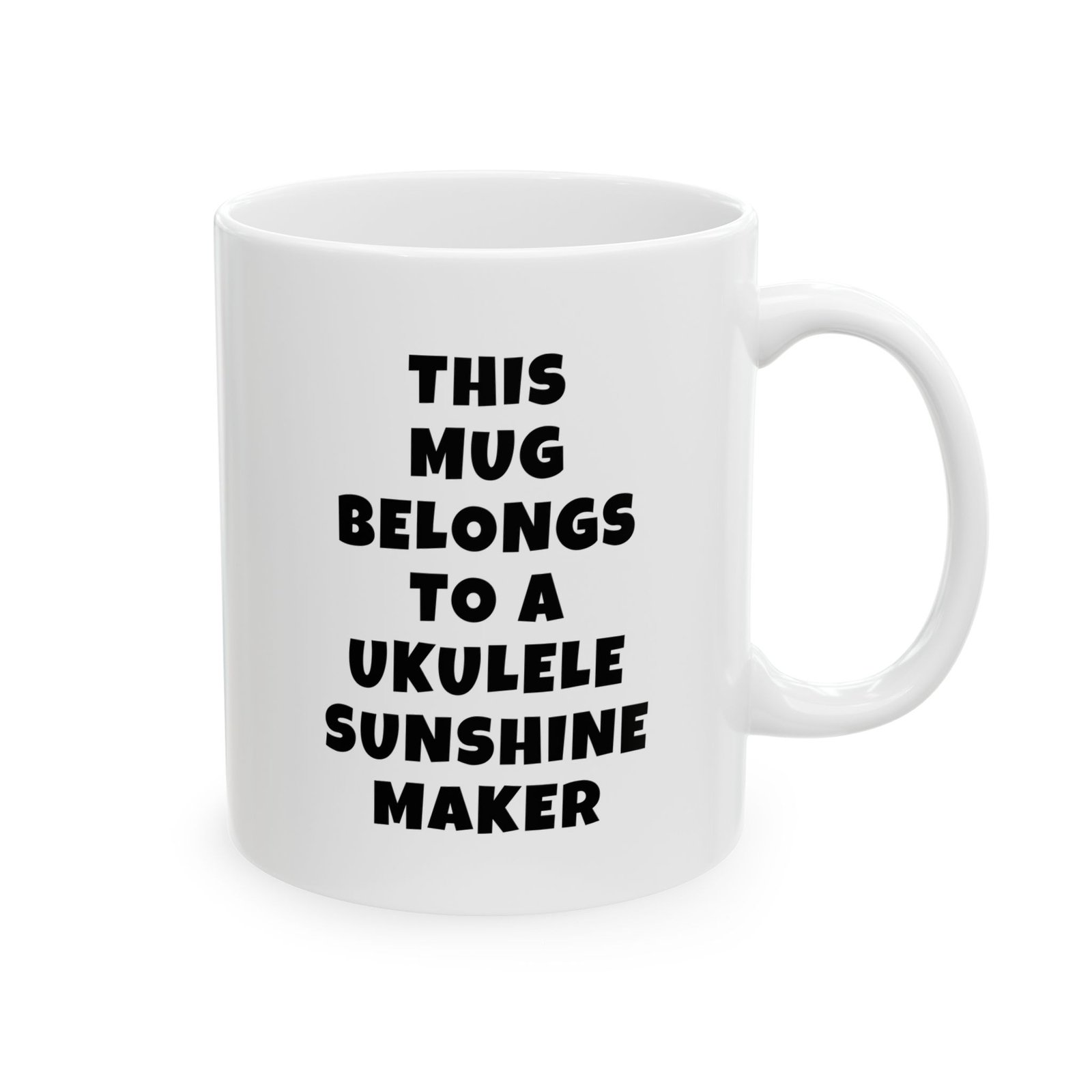 THIS MUG BELONGS TO A UKULELE SUNSHINE MAKER mug — minimalist black text coffee cup gift for musicians