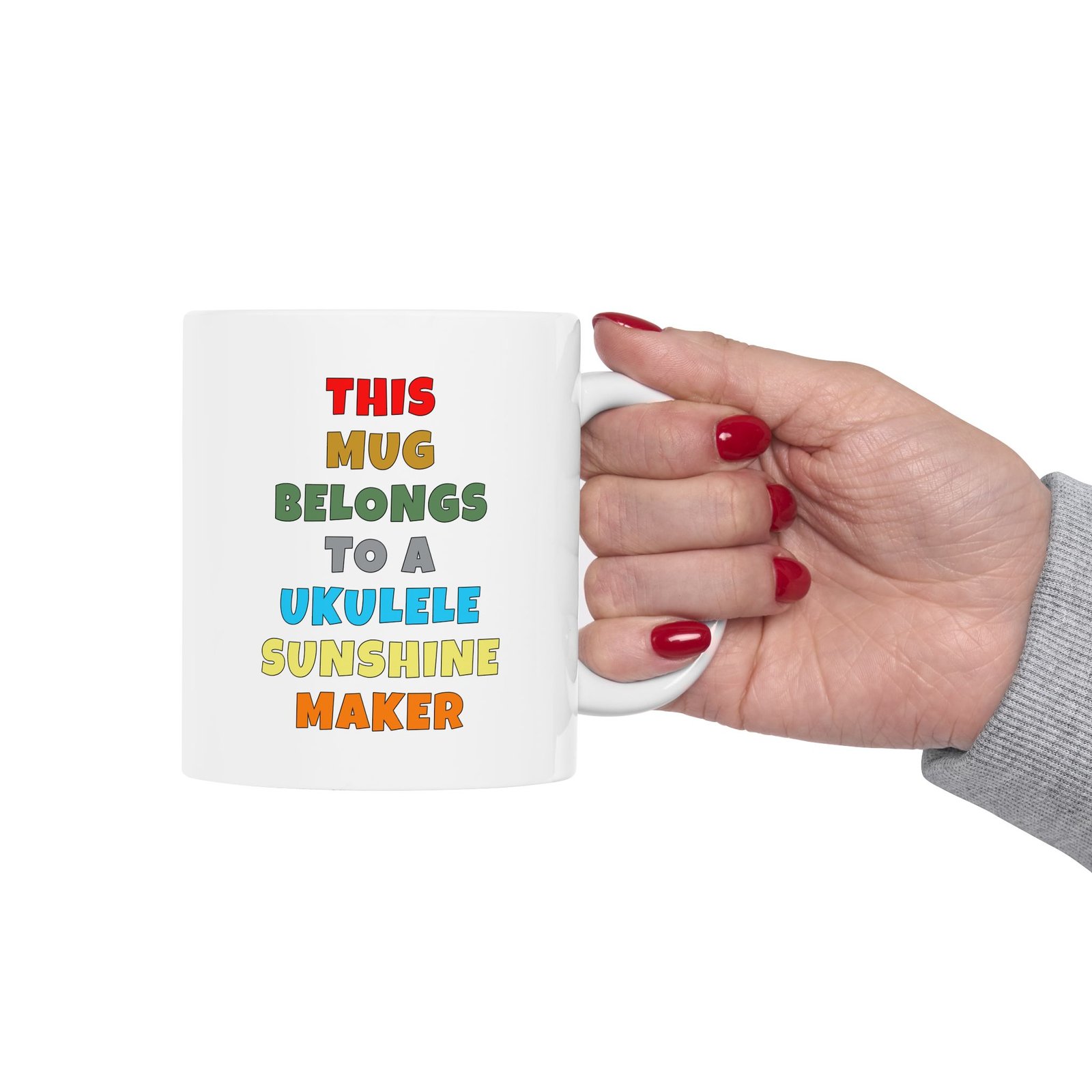 THIS MUG BELONGS TO A UKULELE SUNSHINE MAKER mug — colorful lettering coffee cup gift for musicians