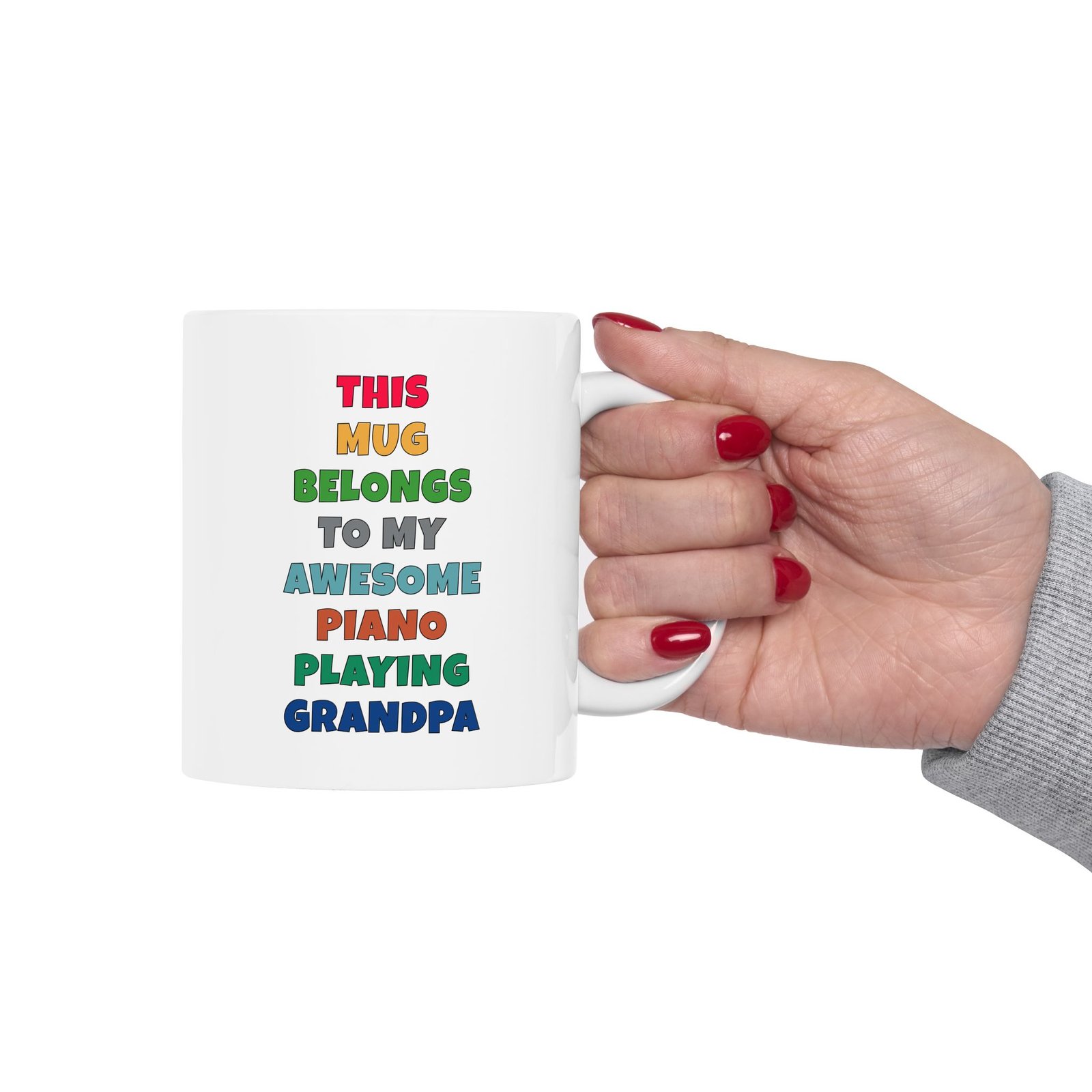 THIS MUG BELONGS TO MY AWESOME PIANO PLAYING GRANDPA Mug | Funny Piano Gift | Coffee Cup for Music Lovers – Color Text - Image 2