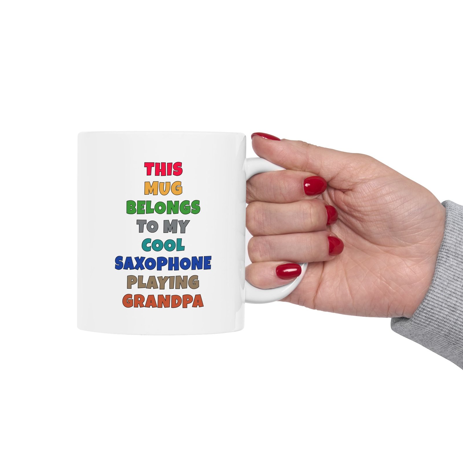THIS MUG BELONGS TO MY COOL SAXOPHONE PLAYING GRANDPA Mug | Funny Saxophone Gift | Coffee Cup for Music Lovers – Color Text - Image 2