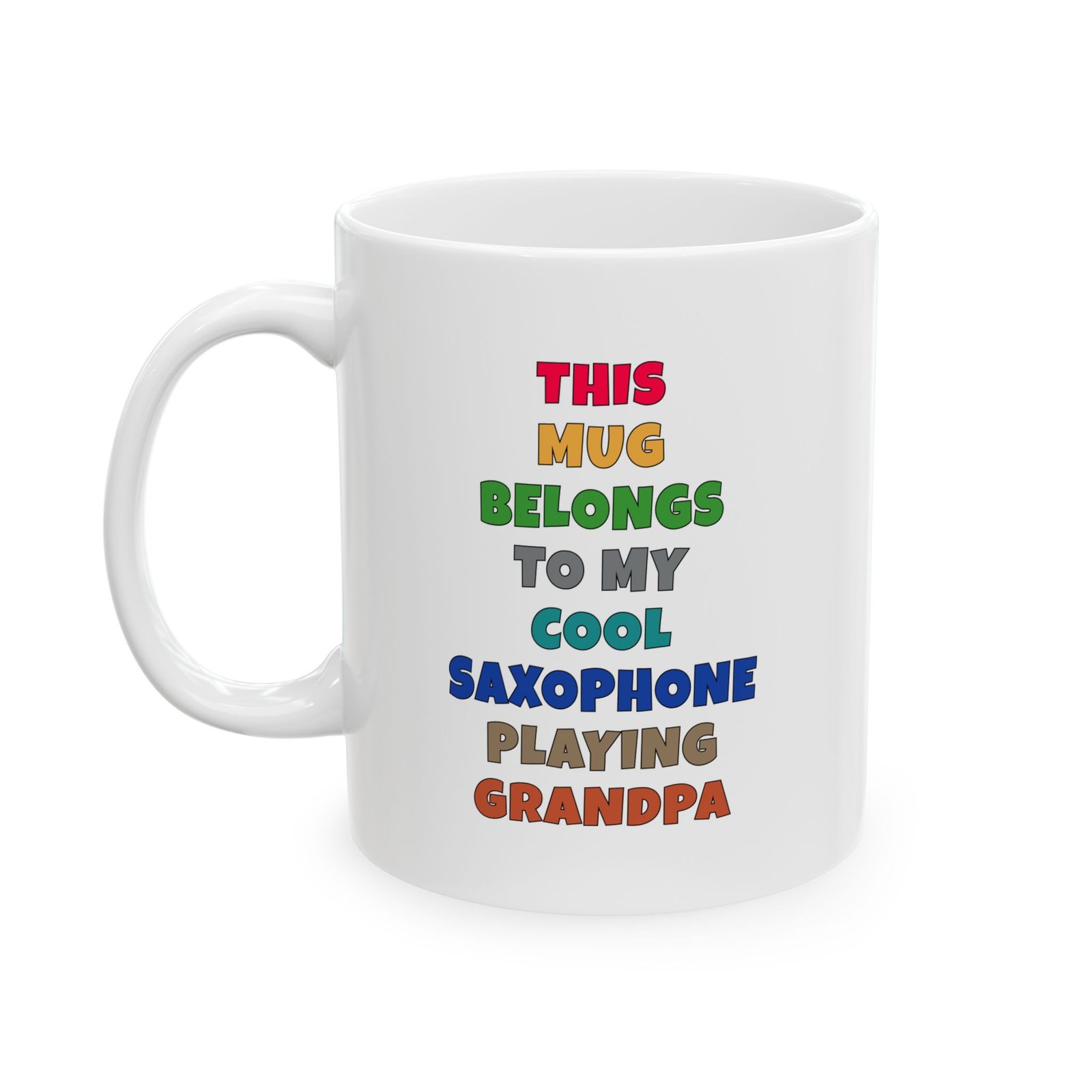 THIS MUG BELONGS TO MY COOL SAXOPHONE PLAYING GRANDPA Mug | Funny Saxophone Gift | Coffee Cup for Music Lovers – Color Text - Image 3