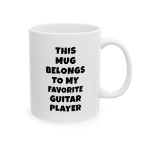 THIS MUG BELONGS TO MY FAVORITE GUITAR PLAYER mug — minimalist black text coffee cup gift for musicians