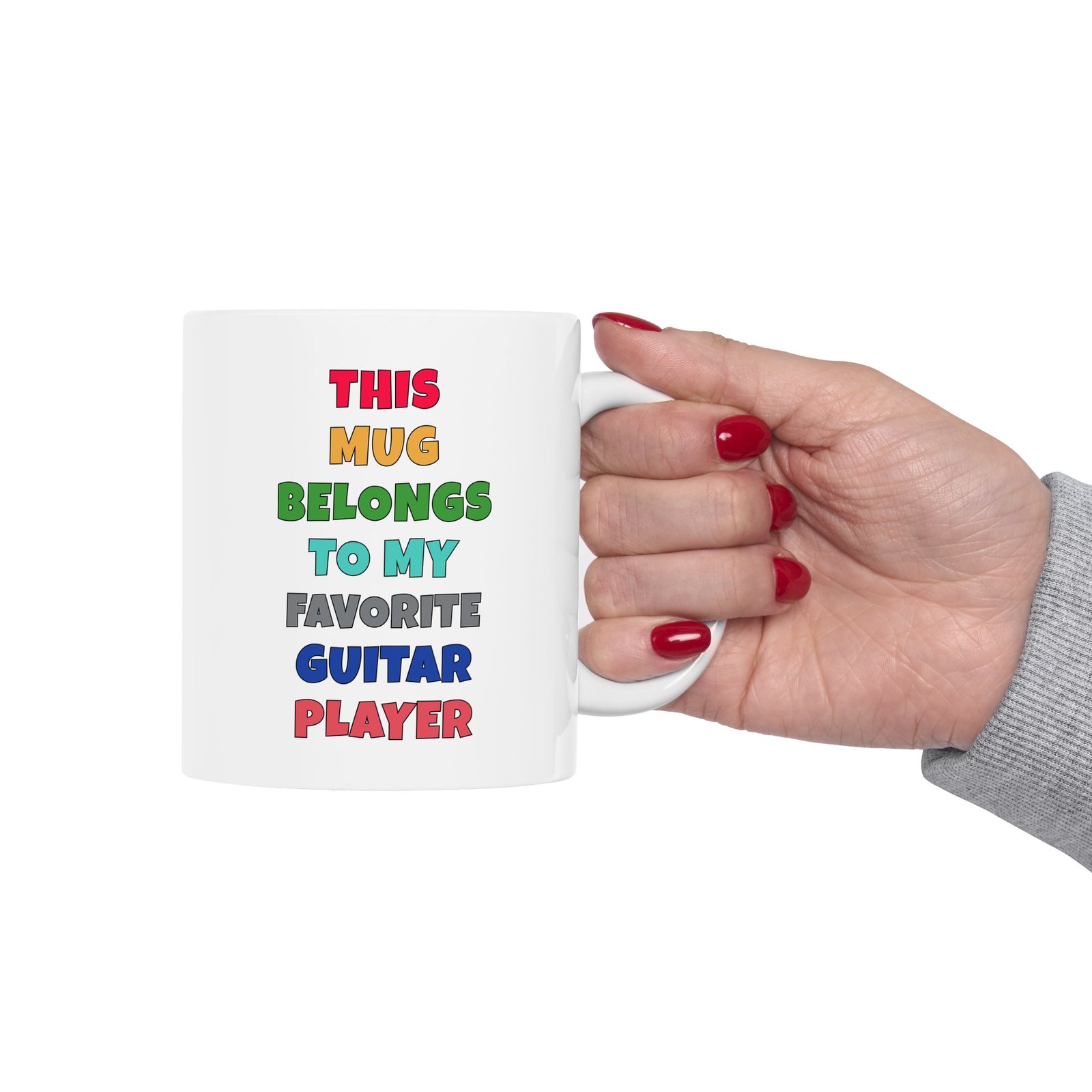 THIS MUG BELONGS TO MY FAVORITE GUITAR PLAYER mug — colorful lettering coffee cup gift for musicians