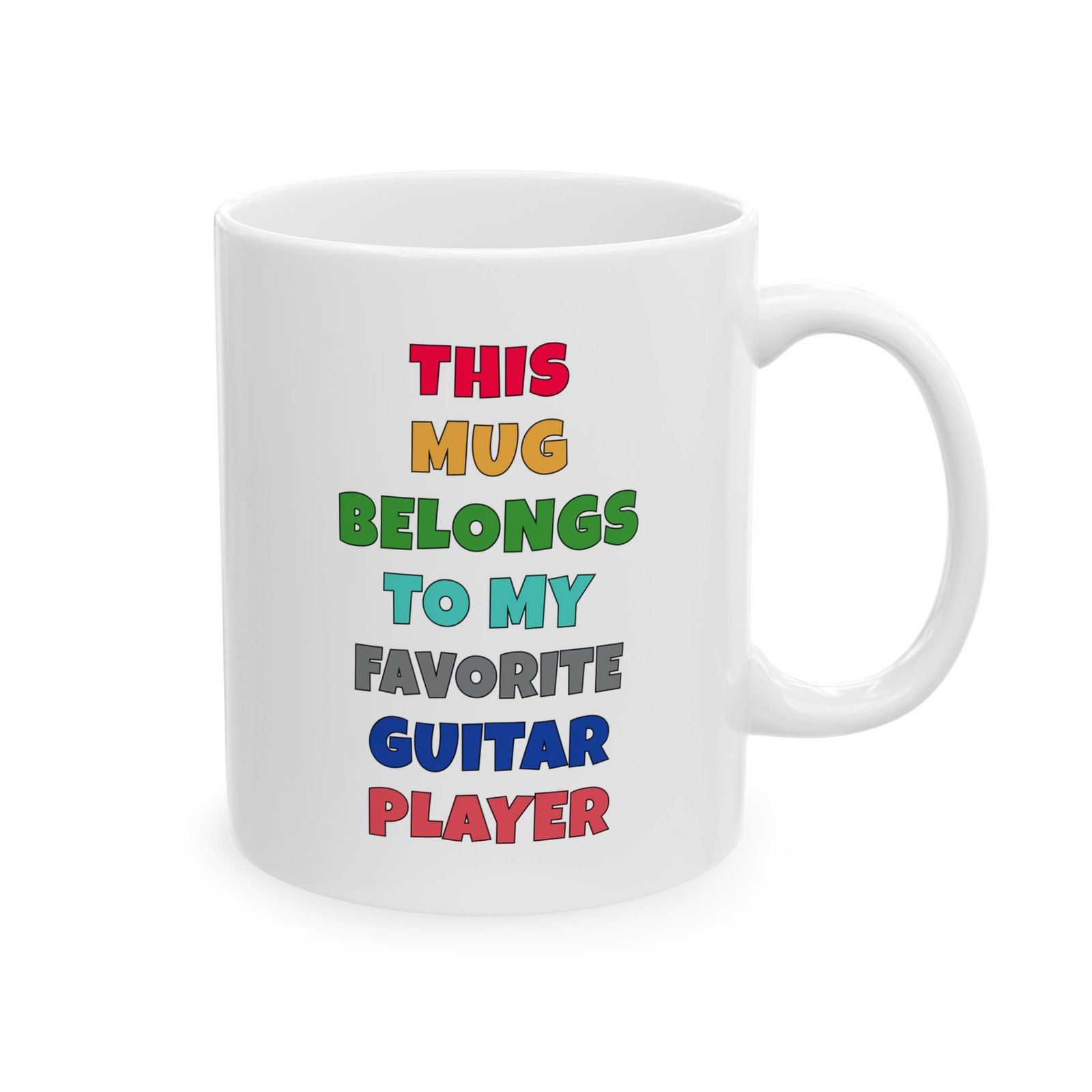 THIS MUG BELONGS TO MY FAVORITE GUITAR PLAYER mug — colorful lettering coffee cup gift for musicians