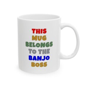 THIS MUG BELONGS TO THE BANJO BOSS mug — colorful lettering coffee cup gift for musicians