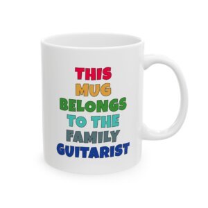 COLOR: THIS MUG BELONGS TO THE FAMILY GUITARIST mug — colorful lettering coffee cup gift for musicians