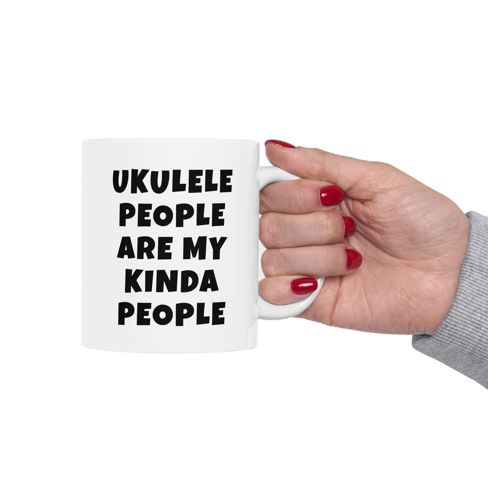 UKULELE PEOPLE ARE MY KINDA PEOPLE mug — minimalist black text coffee cup gift for musicians