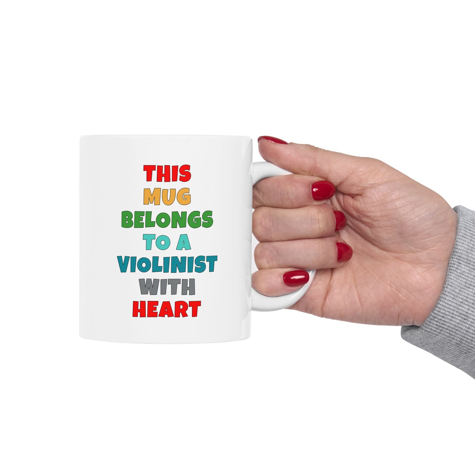 THIS MUG BELONGS TO A VIOLINIST WITH HEART Mug | Funny VIOLIN Gift | Coffee Cup for Music Lovers – Color Text - Image 2