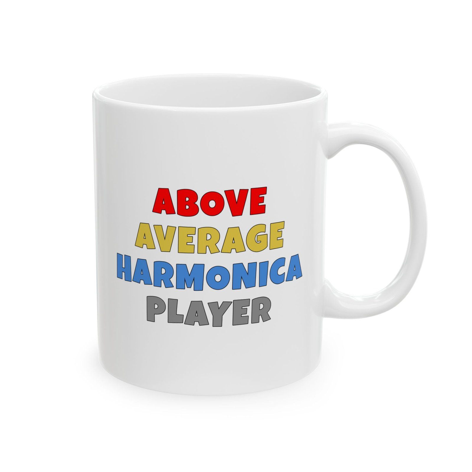 ABOVE AVERAGE HARMONICA PLAYER Mug | Funny Harmonica Gift | Coffee Cup for Music Lovers – Color Text - Image 2