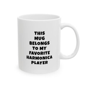 THIS MUG BELONGS TO MY FAVORITE HARMONICA PLAYER mug — minimalist black text coffee cup gift for musicians
