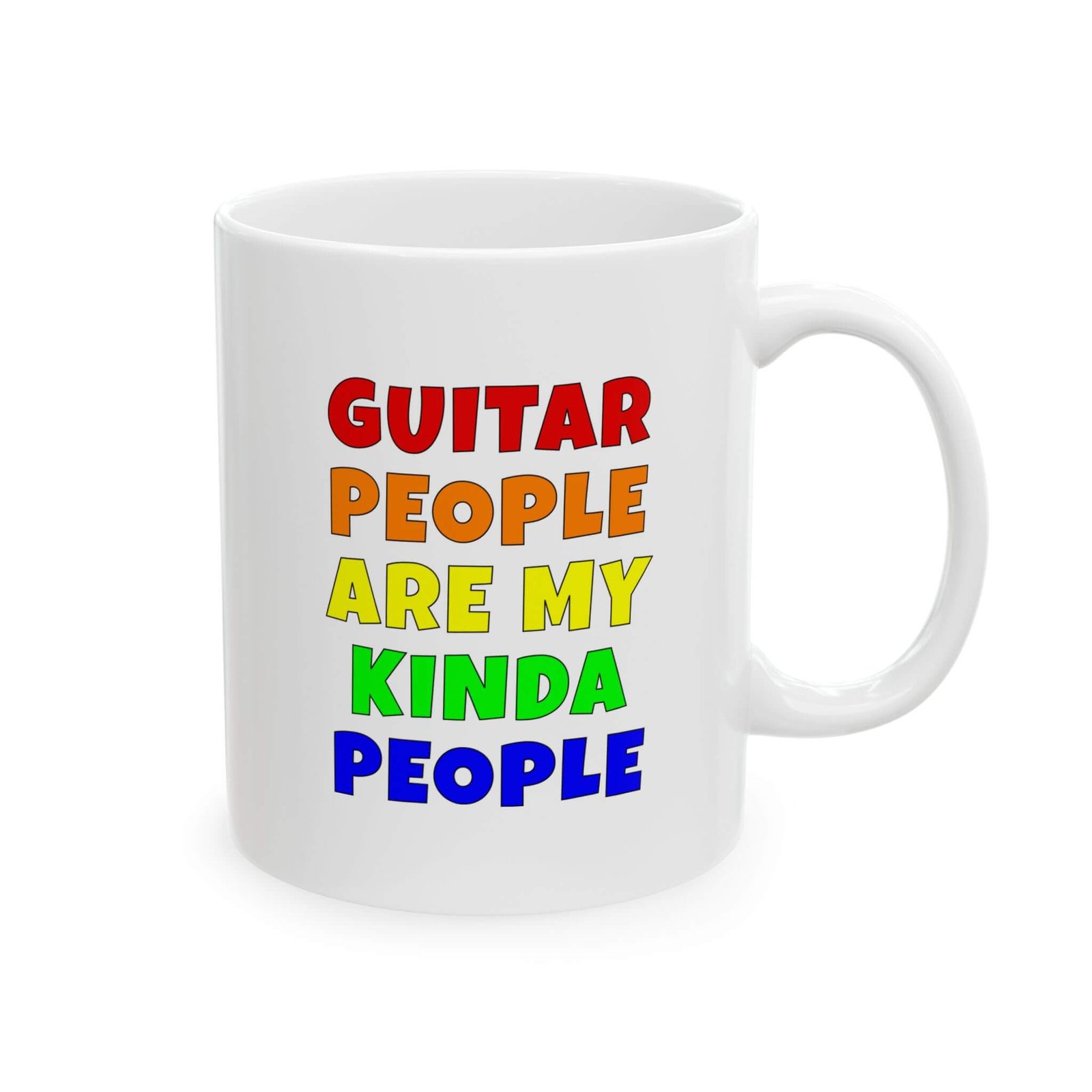 Color text mug reading 'Guitar people are my kinda people' - funny guitar gift