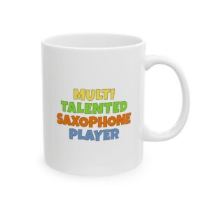 Handle view - Multi talented saxophone player color text saxophone mug
